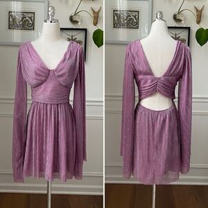 Amy Enjoy Life Mauve Pink Metallic Stripe Bell Sleeve Mini Dress XS